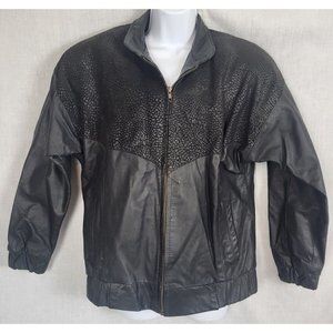 Vintage 80s Black Bomber Jacket Mens S Moto Biker Retro Shoulder Pads Comint